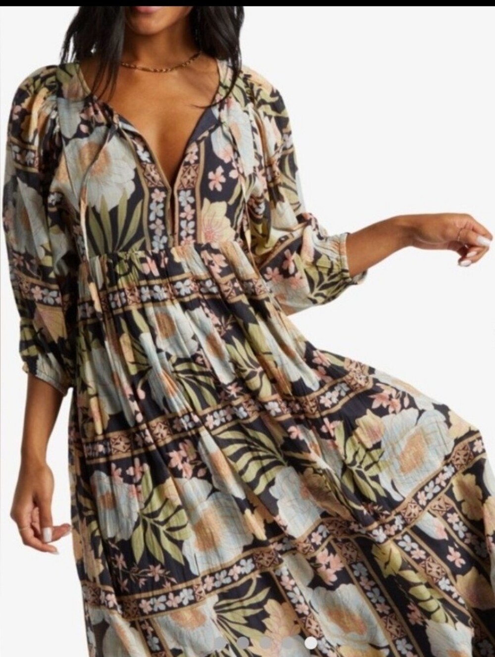 Billabong Black Floral Boho Midi Maxi Dress Small - Picture 7 of 11